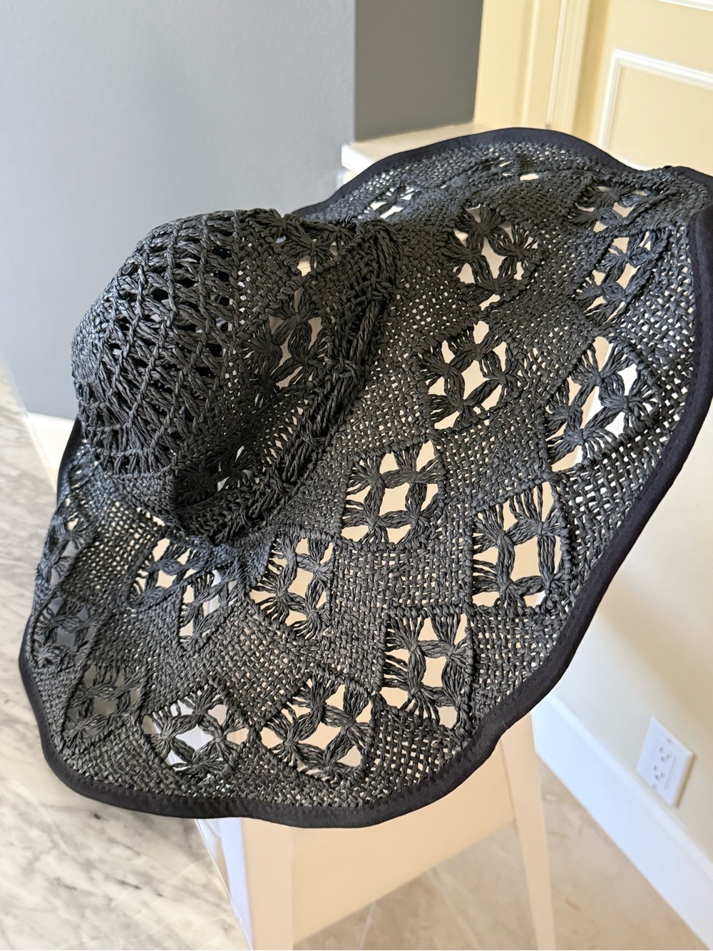 Seafolly Black Open-Weave Wide Brim Sun Hat